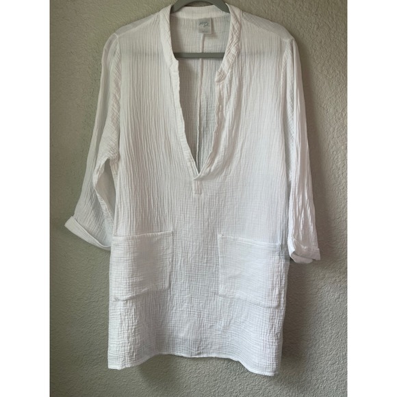 Kona Sol White Gauze Cover Up Tunic Top Resort Beach Pool Summer Large - Picture 1 of 4